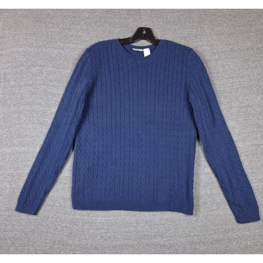 VTG Cherokee Womens Sweater XL Blue Cotton Cable Knit Fisherman Coastal Capsule